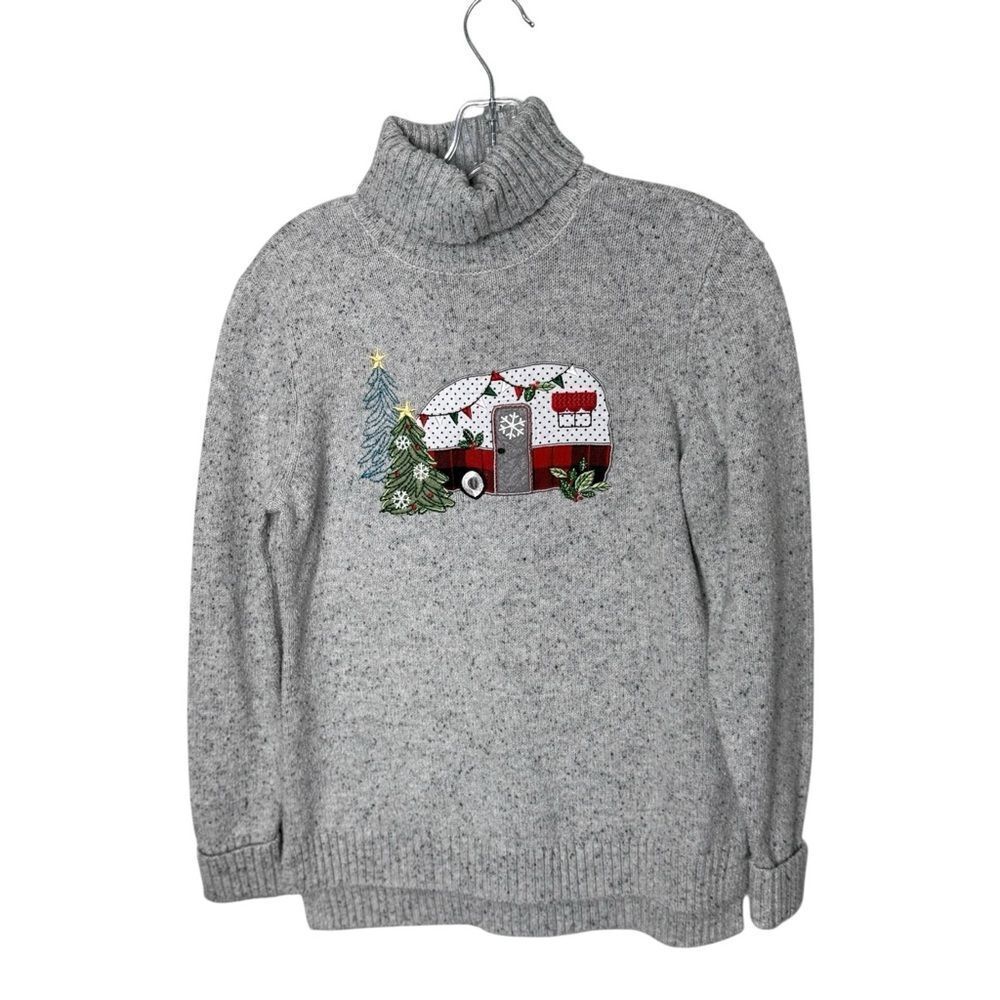 Christopher & Banks Gray Turtleneck Sweater Christmas Camper Small